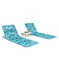3 Pieces Beach Lounge Chair Mat Set 2 Adjustable Lounge Chairs with Table Stripe-Green - Green - Beach & Lawn Chairs