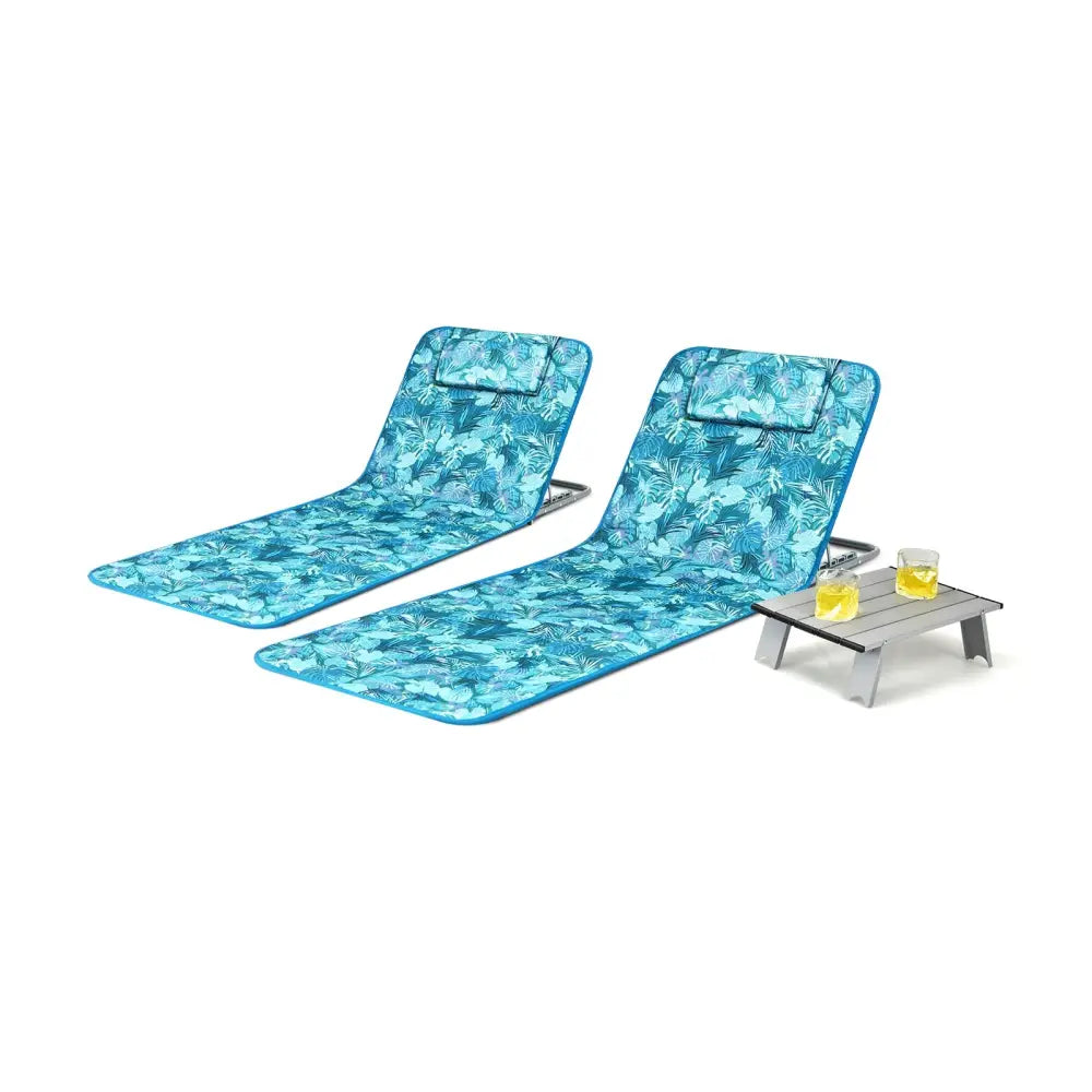 3 Pieces Beach Lounge Chair Mat Set 2 Adjustable Lounge Chairs with Table Stripe-Green - Green - Beach & Lawn Chairs