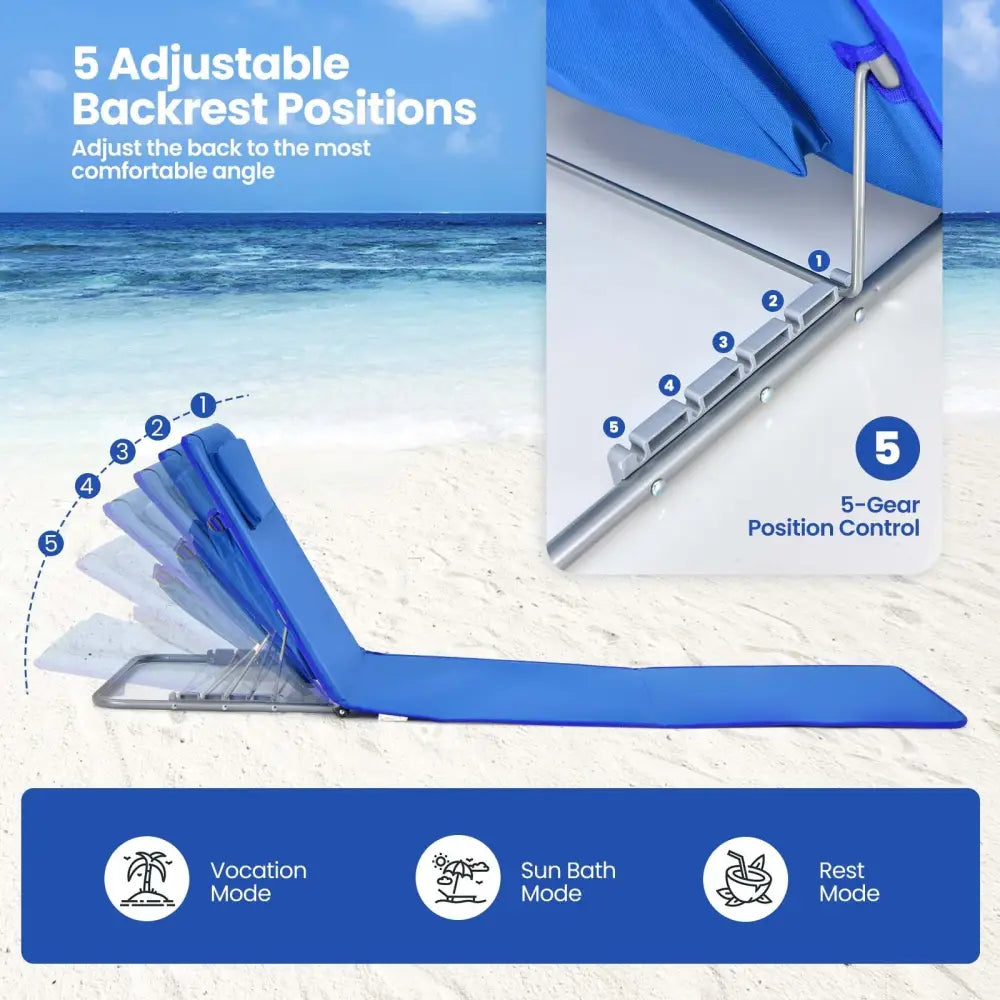 3 Pieces Beach Lounge Chair Mat Set 2 Adjustable Lounge Chairs with Table Stripe-Blue - Blue - Beach & Lawn Chairs