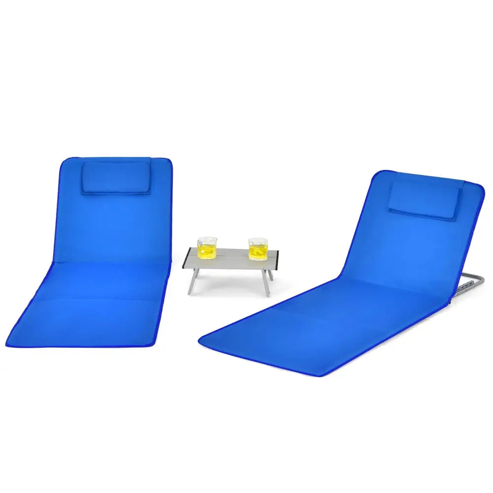 3 Pieces Beach Lounge Chair Mat Set 2 Adjustable Lounge Chairs with Table Stripe-Blue - Blue - Beach & Lawn Chairs