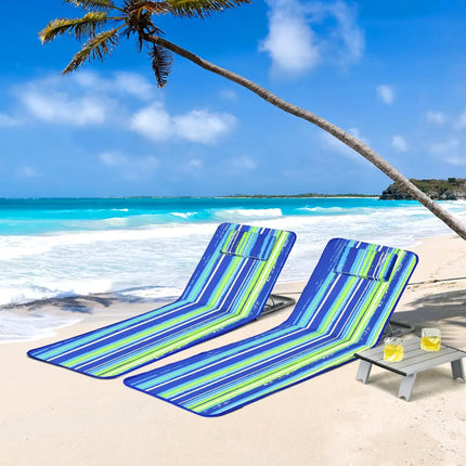 3 Pieces Beach Lounge Chair Mat Set 2 Adjustable Lounge Chairs with Table Stripe-Stripe - Blue & Green - Beach & Lawn