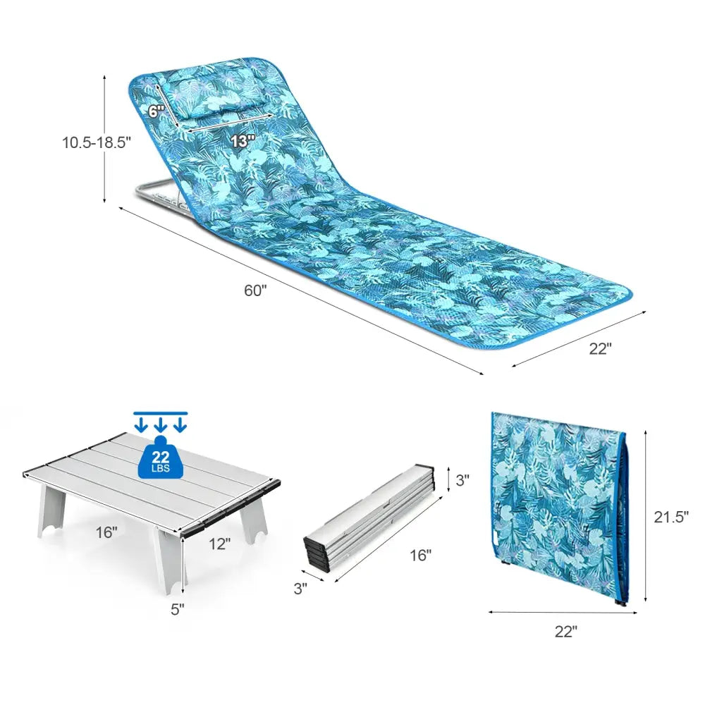 3 Pieces Beach Lounge Chair Mat Set 2 Adjustable Lounge Chairs with Table Stripe-Green - Green - Beach & Lawn Chairs