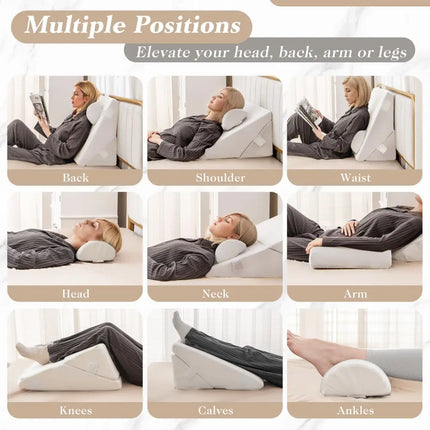3 Pieces Bed Wedge Pillow Set with Air Memory Foam-Off-white Costway