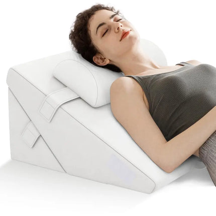 3 Pieces Bed Wedge Pillow Set with Air Memory Foam-Off-white Costway