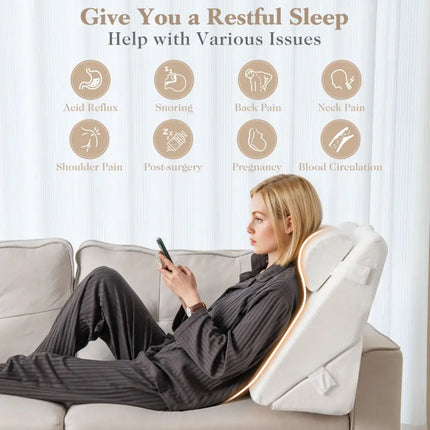3 Pieces Bed Wedge Pillow Set with Air Memory Foam-Off-white Costway