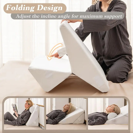 3 Pieces Bed Wedge Pillow Set with Air Memory Foam-Off-white Costway
