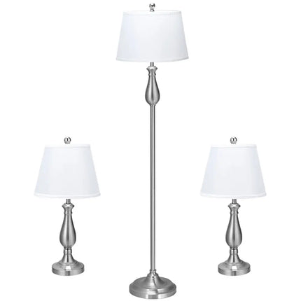 3 Pieces Brushed Nickel Lamp Set-Silver - Silver - Table & Floor Lamps