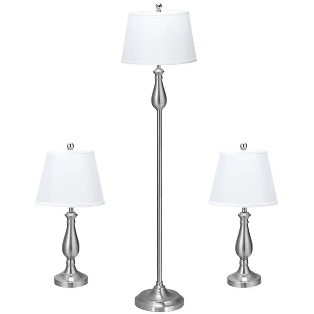 3 Pieces Brushed Nickel Lamp Set-Silver - Silver - Table & Floor Lamps