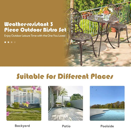 3 Pieces Cast Aluminum Bistro Set - Bronze - Patio Conversation Sets