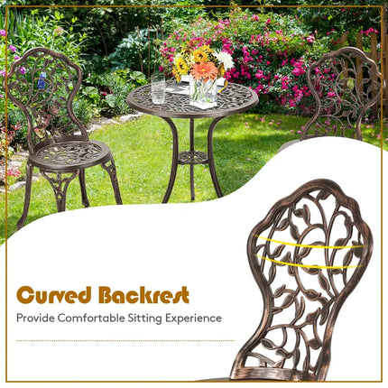 3 Pieces Cast Aluminum Bistro Set - Bronze - Patio Conversation Sets