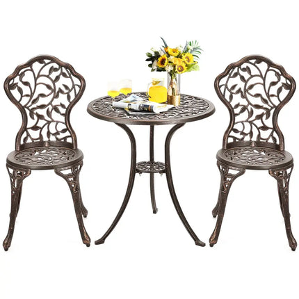 3 Pieces Cast Aluminum Bistro Set - Bronze - Patio Conversation Sets