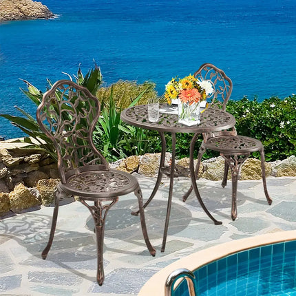 3 Pieces Cast Aluminum Bistro Set - Bronze - Patio Conversation Sets
