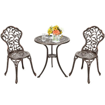 3 Pieces Cast Aluminum Bistro Set - Bronze - Patio Conversation Sets