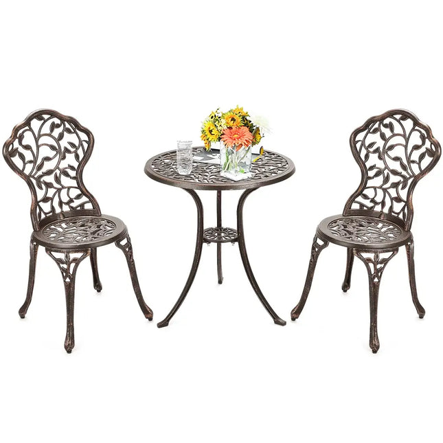 3 Pieces Cast Aluminum Bistro Set - Bronze - Patio Conversation Sets