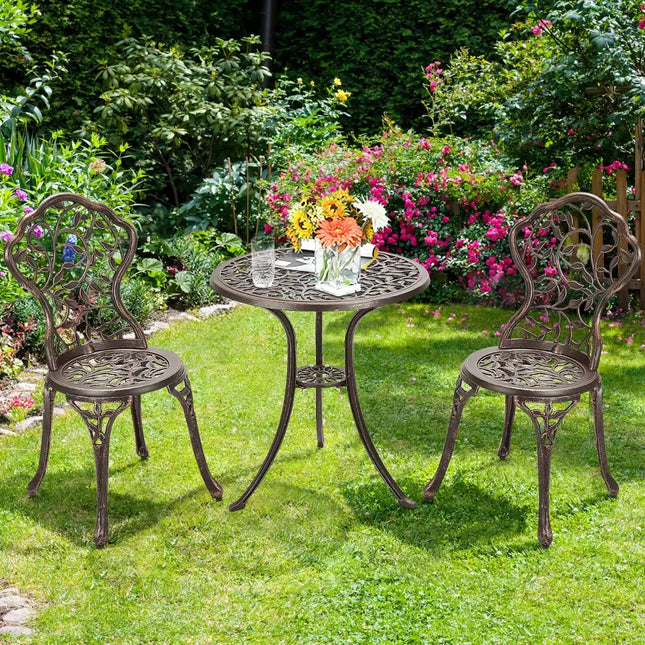 3 Pieces Cast Aluminum Bistro Set - Bronze - Patio Conversation Sets