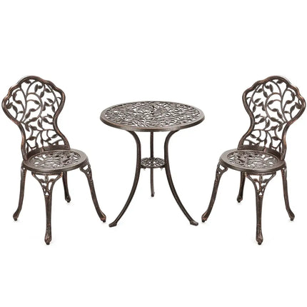 3 Pieces Cast Aluminum Bistro Set - Bronze - Patio Conversation Sets