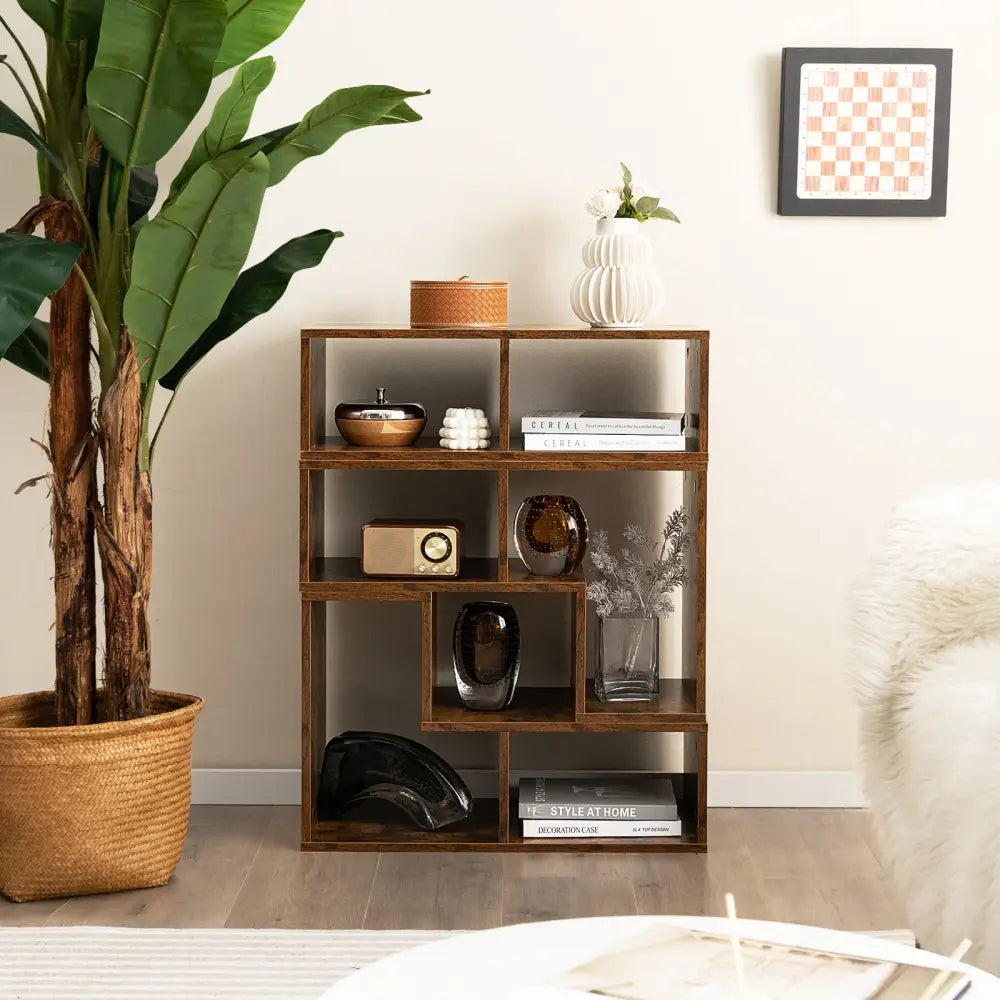 3 Pieces Console TV Stand for TVs up to 65 Inch with Shelves-Brown - Brown - Entertainment Centers & TV Stands