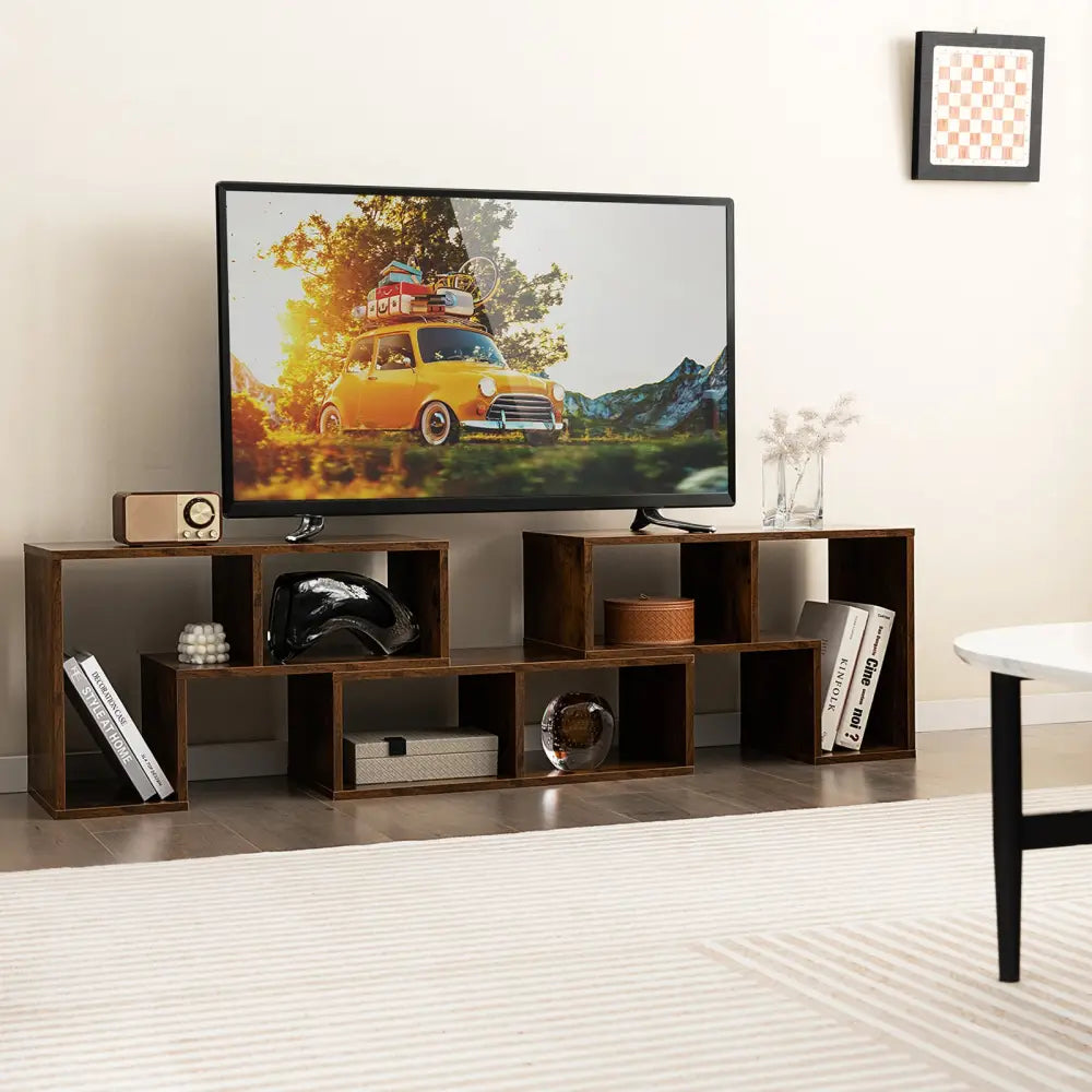 3 Pieces Console TV Stand for TVs up to 65 Inch with Shelves-Brown - Brown - Entertainment Centers & TV Stands