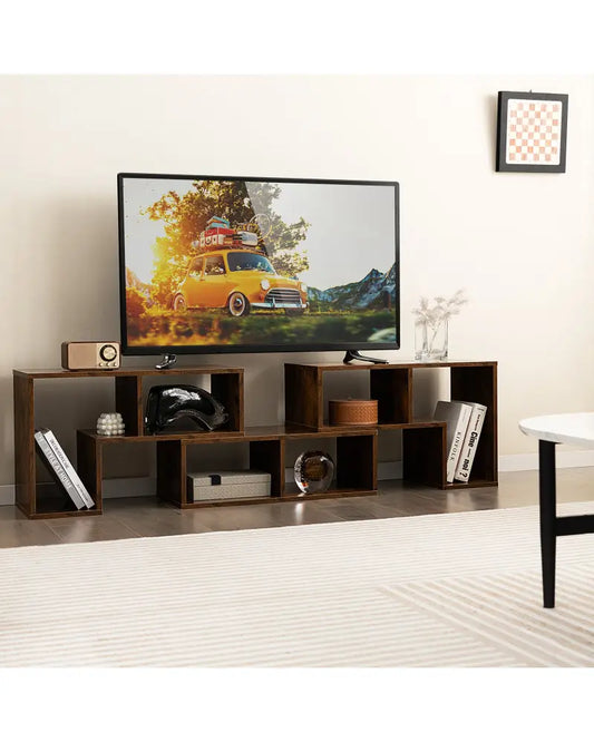 3 Pieces Console TV Stand for TVs up to 65 Inch with Shelves-Brown - Brown - Entertainment Centers & TV Stands