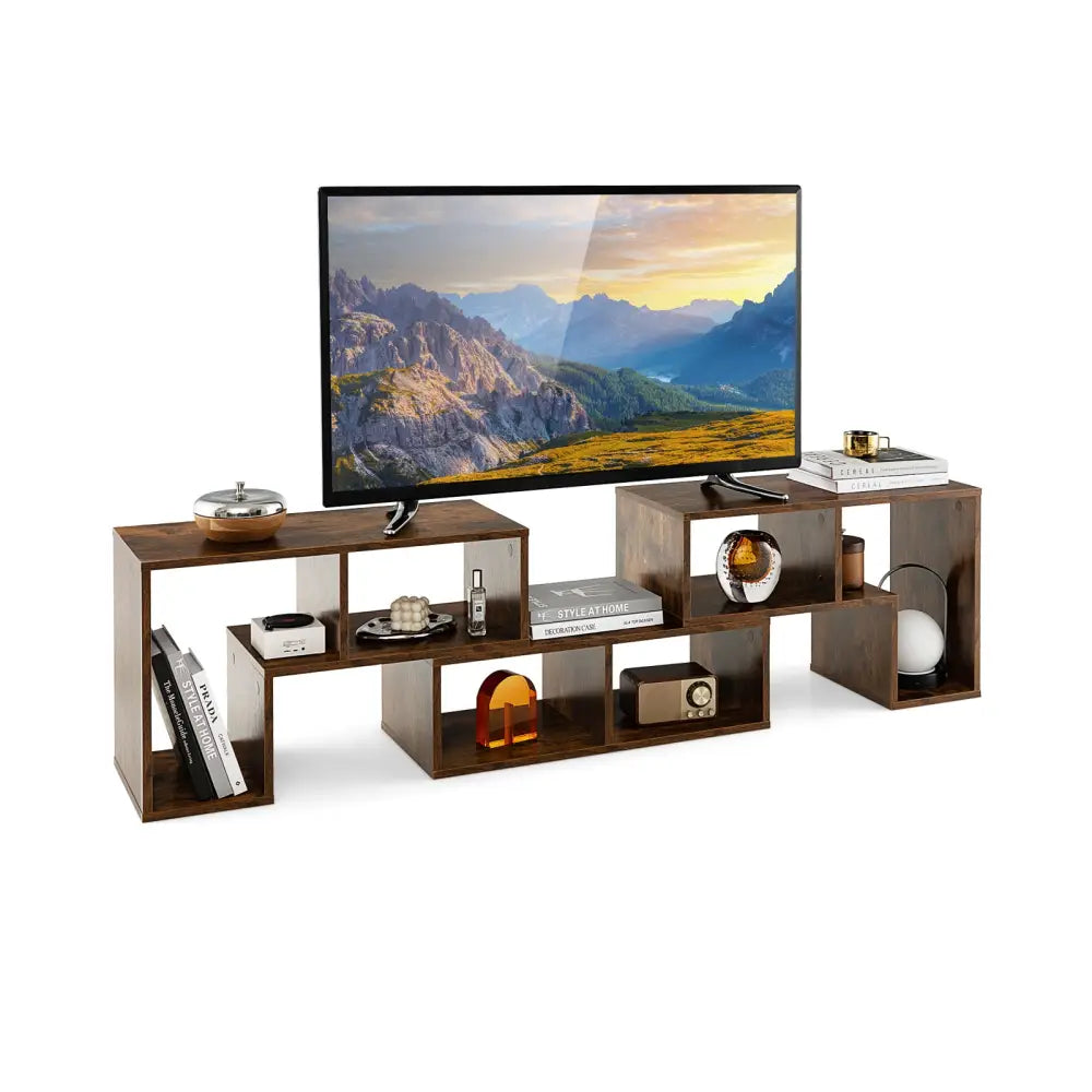 3 Pieces Console TV Stand for TVs up to 65 Inch with Shelves-Brown - Brown - Entertainment Centers & TV Stands