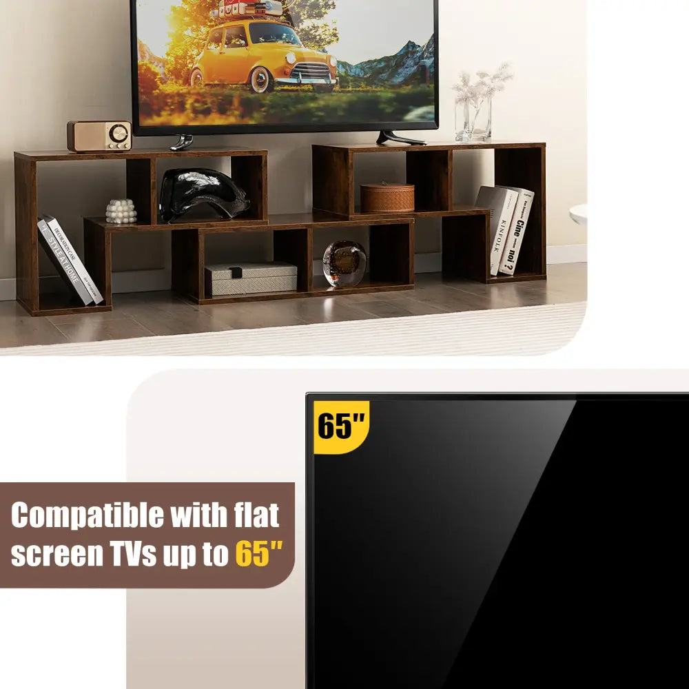 3 Pieces Console TV Stand for TVs up to 65 Inch with Shelves-Brown - Brown - Entertainment Centers & TV Stands