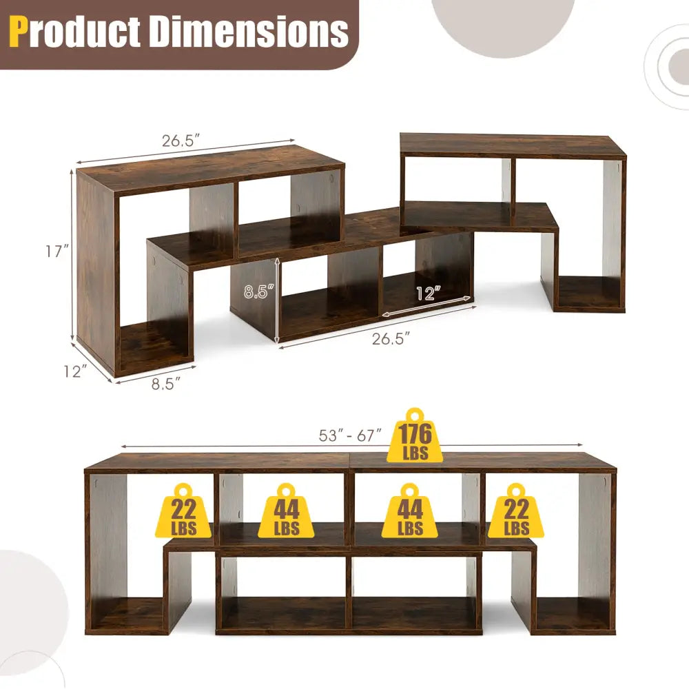 3 Pieces Console TV Stand for TVs up to 65 Inch with Shelves-Brown - Brown - Entertainment Centers & TV Stands