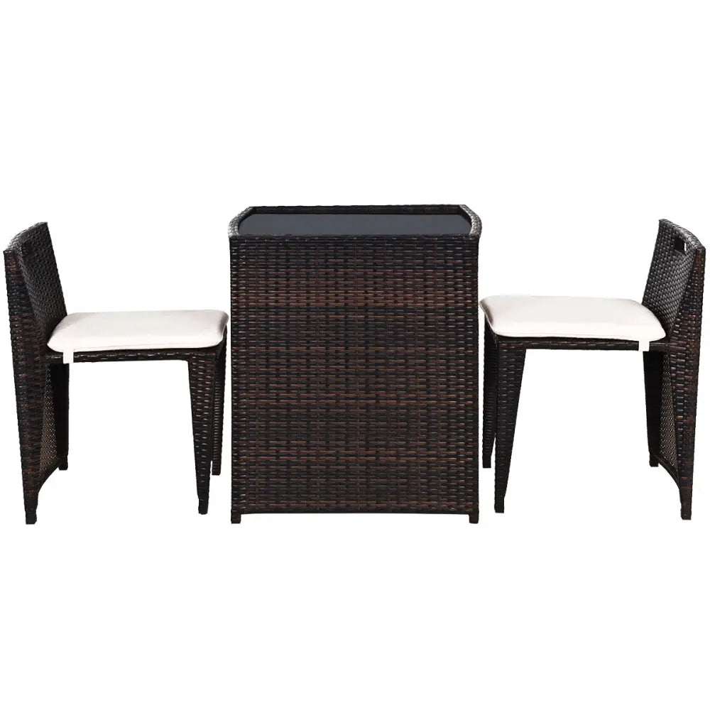 3 Pieces Cushioned Wicker Patio Bistro Set with No Assembly Needed - Black - Patio Conversation Sets