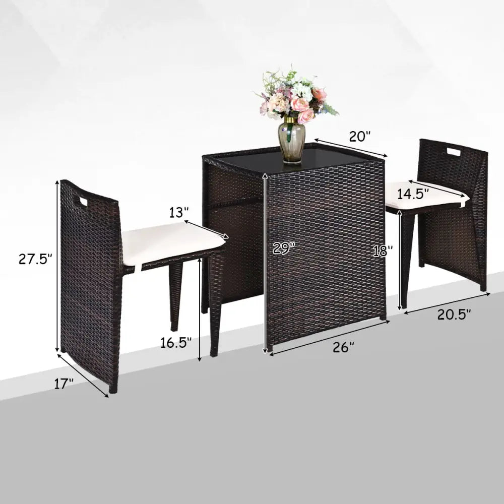 3 Pieces Cushioned Wicker Patio Bistro Set with No Assembly Needed - Black - Patio Conversation Sets