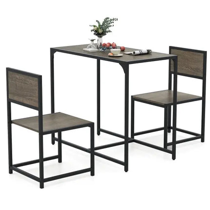 3 Pieces Dining Set Compact Table and 2 Chair with Metal Frame for Small Space-Oak Costway