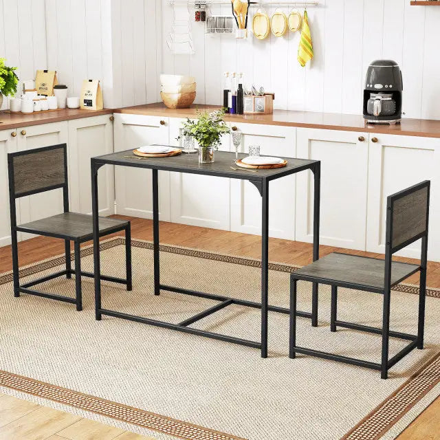 3 Pieces Dining Set Compact Table and 2 Chair with Metal Frame for Small Space-Oak Costway