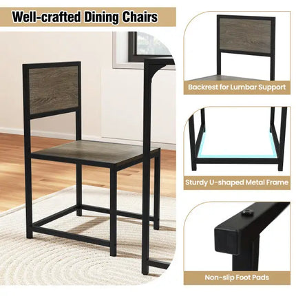 3 Pieces Dining Set Compact Table and 2 Chair with Metal Frame for Small Space-Oak Costway