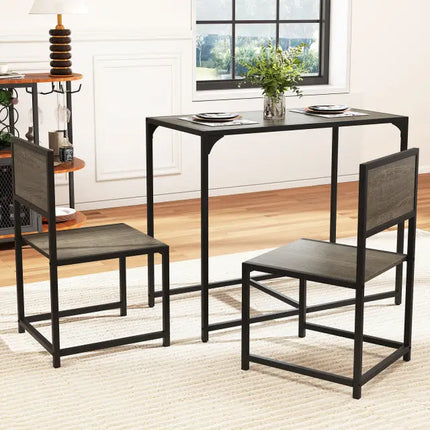 3 Pieces Dining Set Compact Table and 2 Chair with Metal Frame for Small Space-Oak Costway