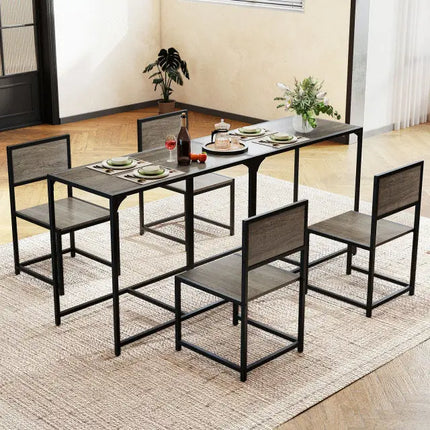 3 Pieces Dining Set Compact Table and 2 Chair with Metal Frame for Small Space-Oak Costway
