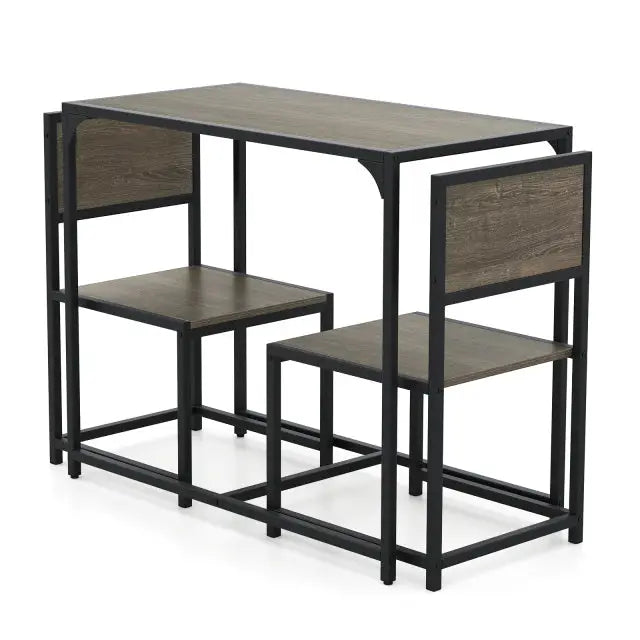 3 Pieces Dining Set Compact Table and 2 Chair with Metal Frame for Small Space-Oak - Oak - Dining Room Sets