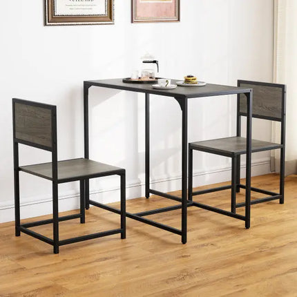 3 Pieces Dining Set Compact Table and 2 Chair with Metal Frame for Small Space-Oak Costway