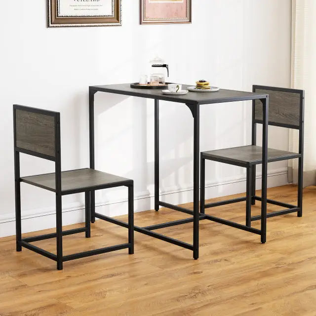 3 Pieces Dining Set Compact Table and 2 Chair with Metal Frame for Small Space-Oak Costway