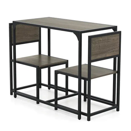 3 Pieces Dining Set Compact Table and 2 Chair with Metal Frame for Small Space-Oak Costway