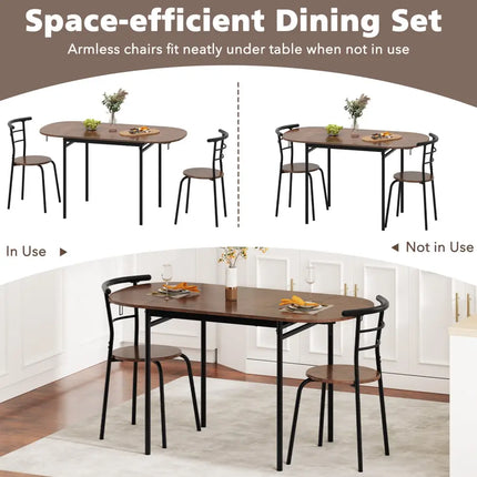 3 Pieces Dining Set with 2 Chairs and Modern Kitchen Table for Small Space-Brown Costway