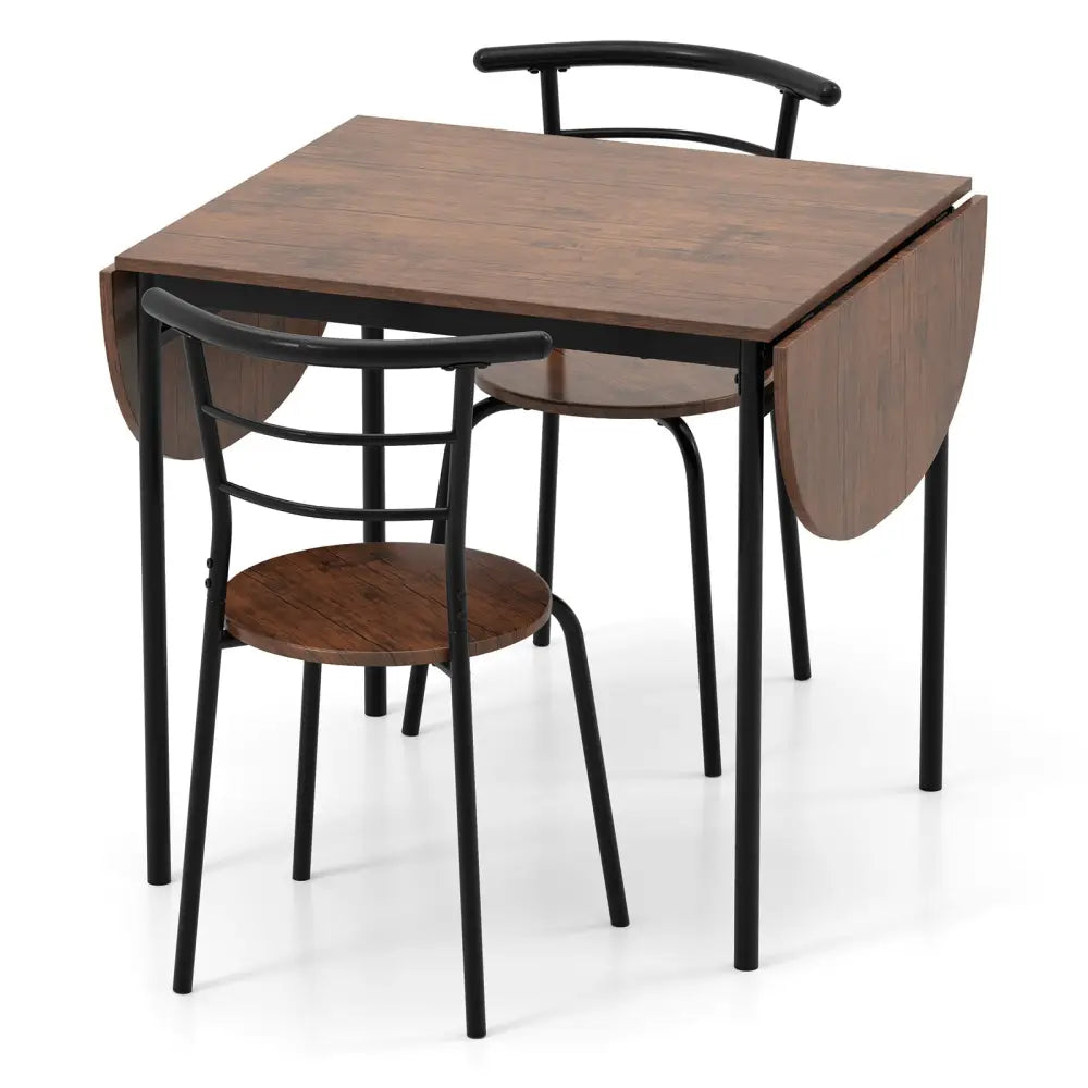 3 Pieces Dining Set with 2 Chairs and Modern Kitchen Table for Small Space-Brown - Brown - Dining Room Sets