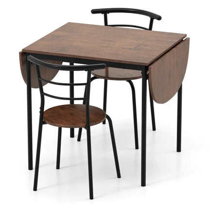 3 Pieces Dining Set with 2 Chairs and Modern Kitchen Table for Small Space-Brown Costway