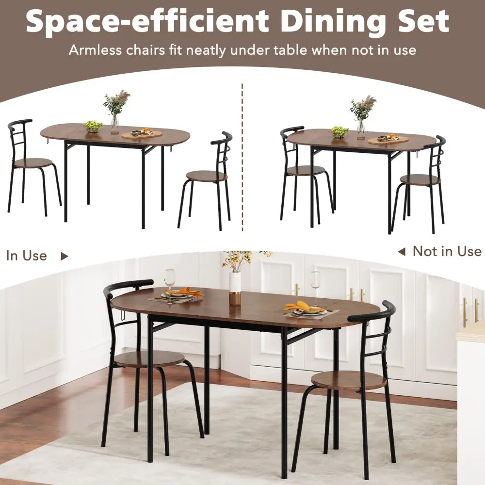 3 Pieces Dining Set with 2 Chairs and Modern Kitchen Table for Small Space-Brown - Brown - Dining Room Sets