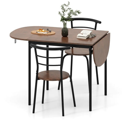 3 Pieces Dining Set with 2 Chairs and Modern Kitchen Table for Small Space-Brown Costway