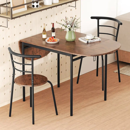 3 Pieces Dining Set with 2 Chairs and Modern Kitchen Table for Small Space-Brown Costway
