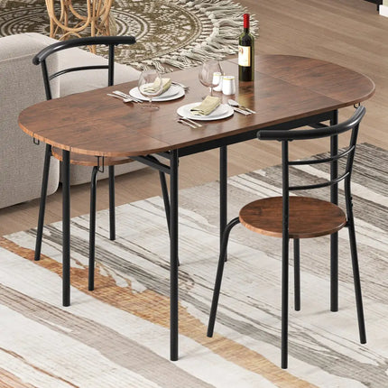 3 Pieces Dining Set with 2 Chairs and Modern Kitchen Table for Small Space-Brown Costway