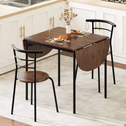 3 Pieces Dining Set with 2 Chairs and Modern Kitchen Table for Small Space-Brown Costway