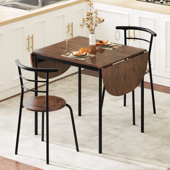 3 Pieces Dining Set with 2 Chairs and Modern Kitchen Table for Small Space-Brown Costway