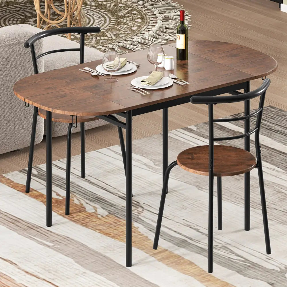 3 Pieces Dining Set with 2 Chairs and Modern Kitchen Table for Small Space-Brown - Brown - Dining Room Sets