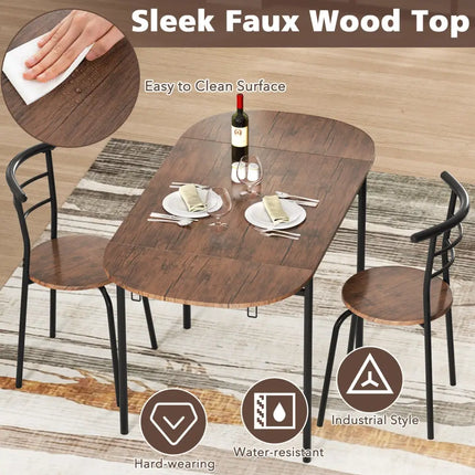 3 Pieces Dining Set with 2 Chairs and Modern Kitchen Table for Small Space-Brown Costway