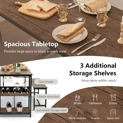 3 Pieces Dining Table Set for 4 with Wine Rack-Brown Costway