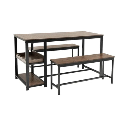 3 Pieces Dining Table Set for 4 with Wine Rack-Brown Costway